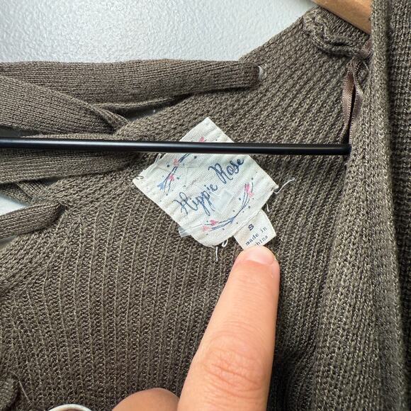 Hippie Rose Women's Crisscross Cardigan Sweater Top Olive Green Size Small - Picture 4 of 6